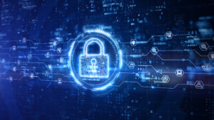 cyber security padlock digital design with blue background