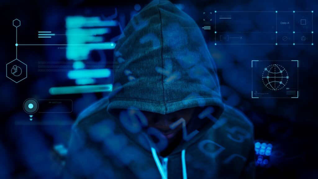 hacker working darkness