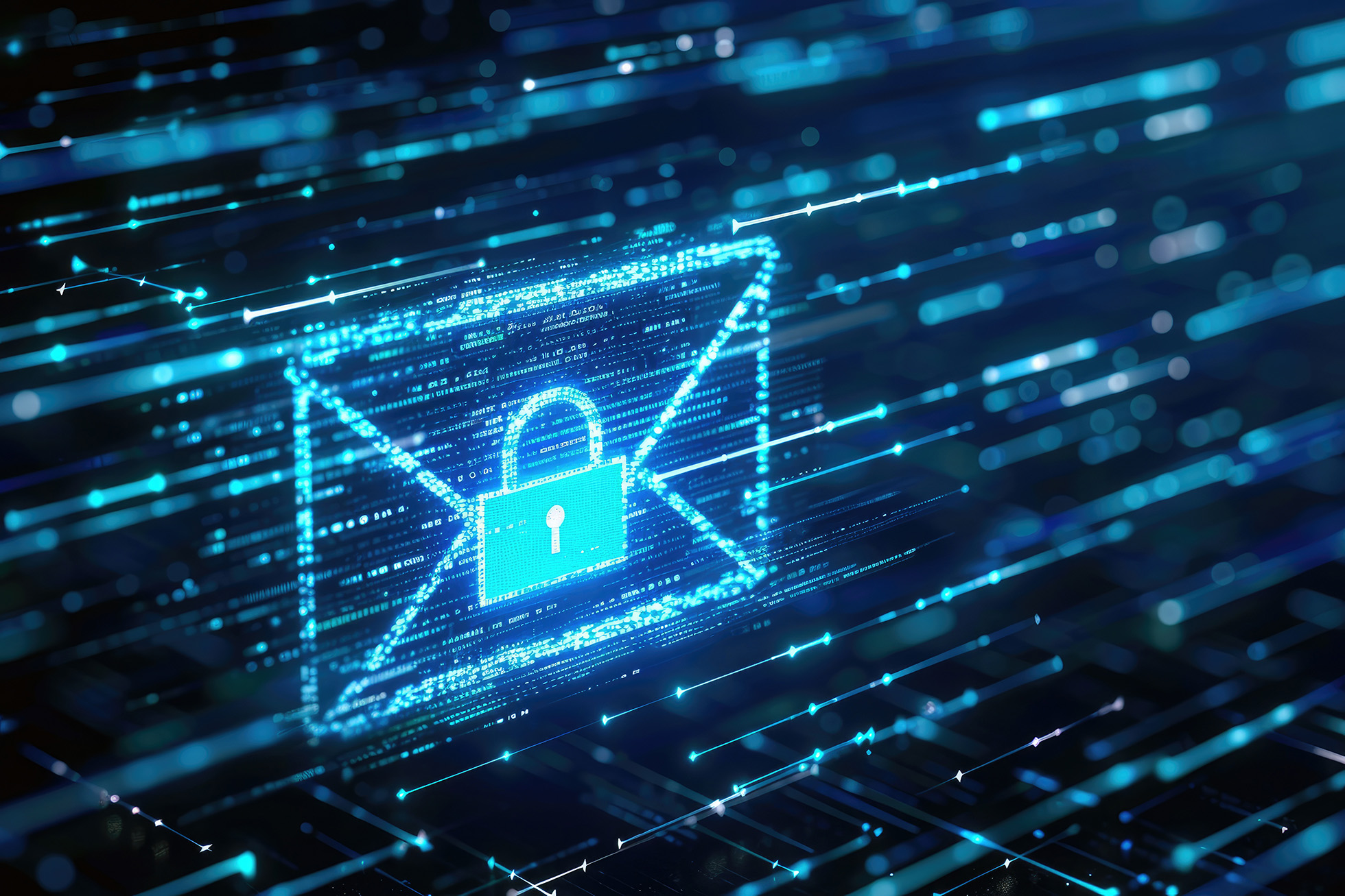 virtual privacy encrypted email icon with binary code streams